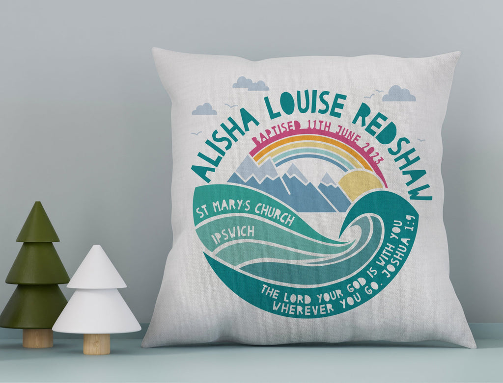Personalised Christening Mountain Adventure Cushion
