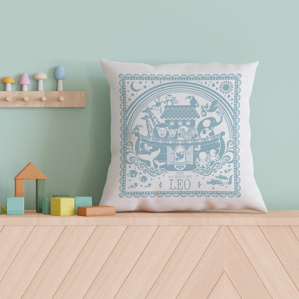 Personalised New Baby Noah's Ark Cushion