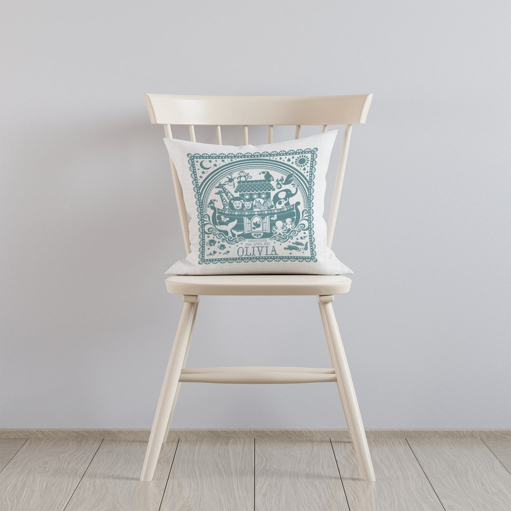 Personalised New Baby Noah's Ark Cushion