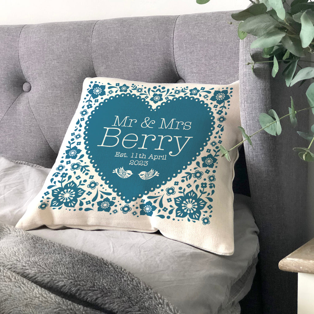 Personalised Wedding Anniversary Floral Heart Cushion