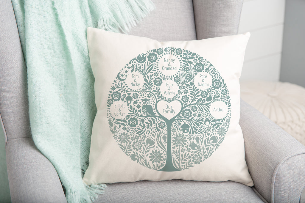Family tree cushion in green