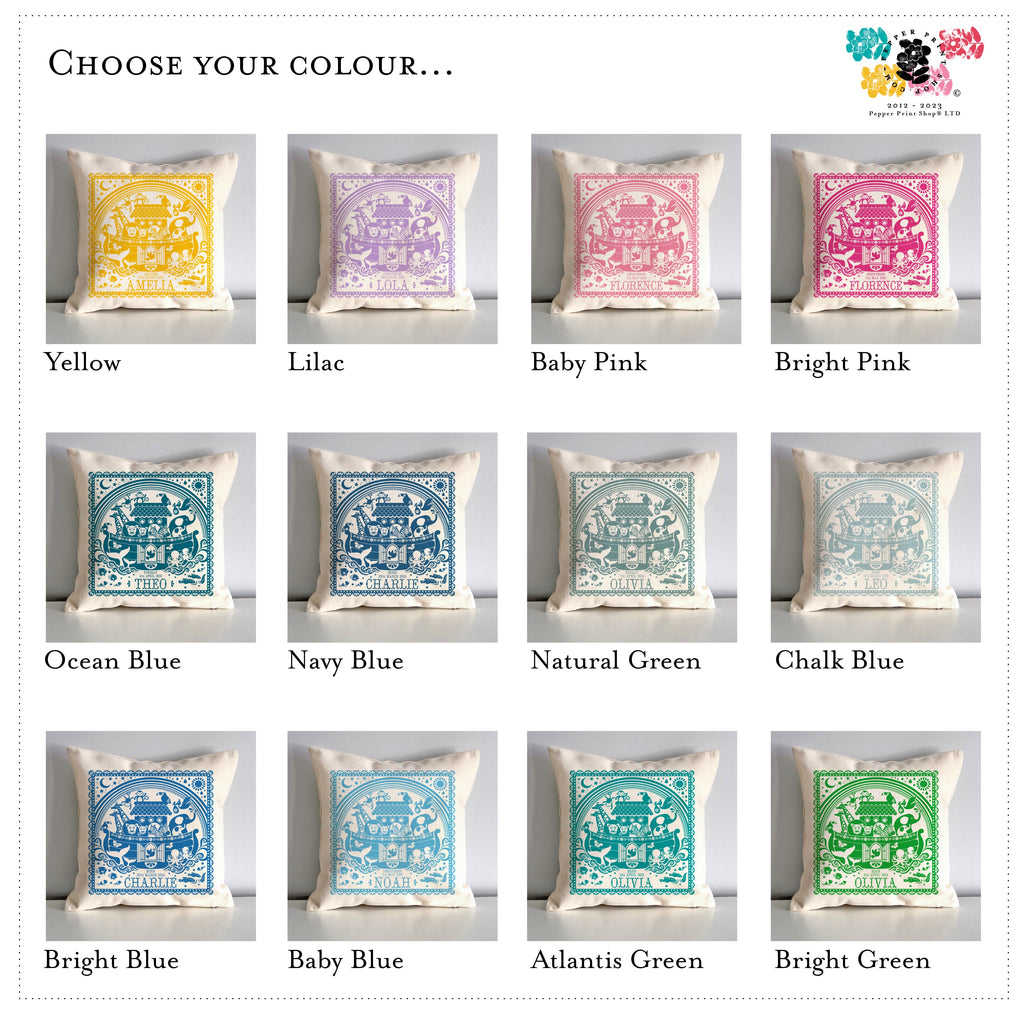 Personalised New Baby Noah's Ark Cushion