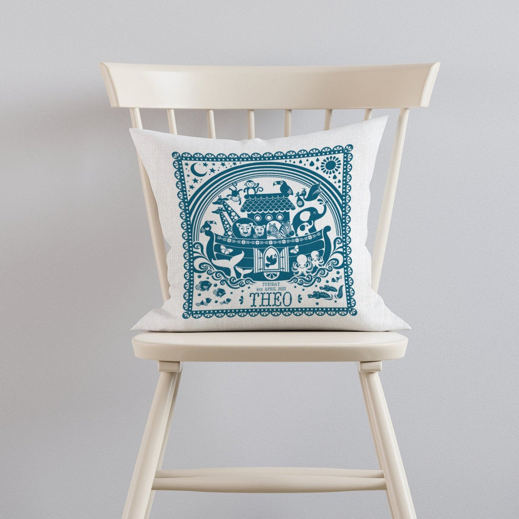 Personalised New Baby Noah's Ark Cushion