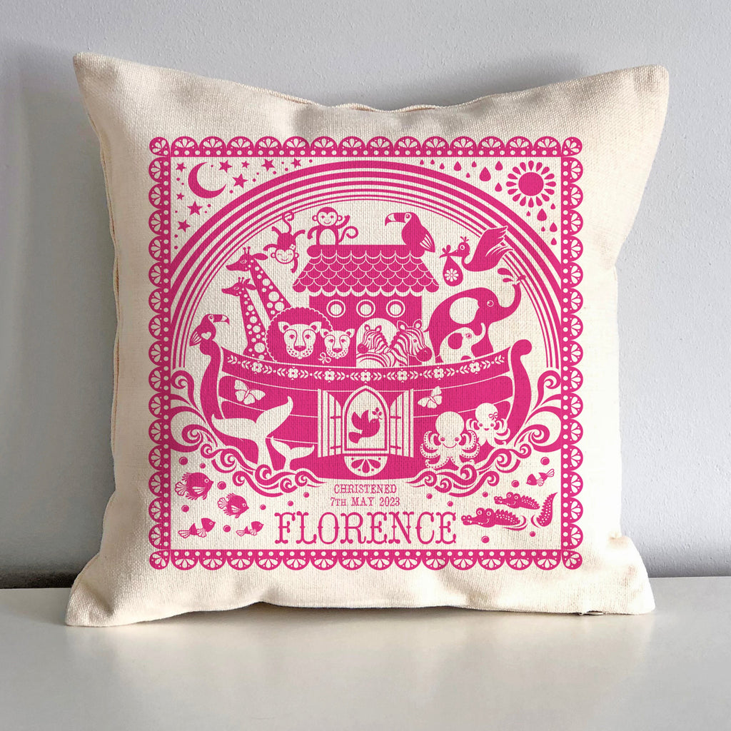 Personalised New Baby Noah's Ark Cushion