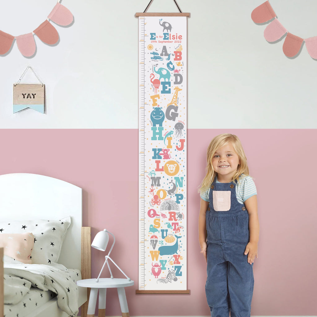 Personalised Pastel Animal Alphabet Canvas Height Chart