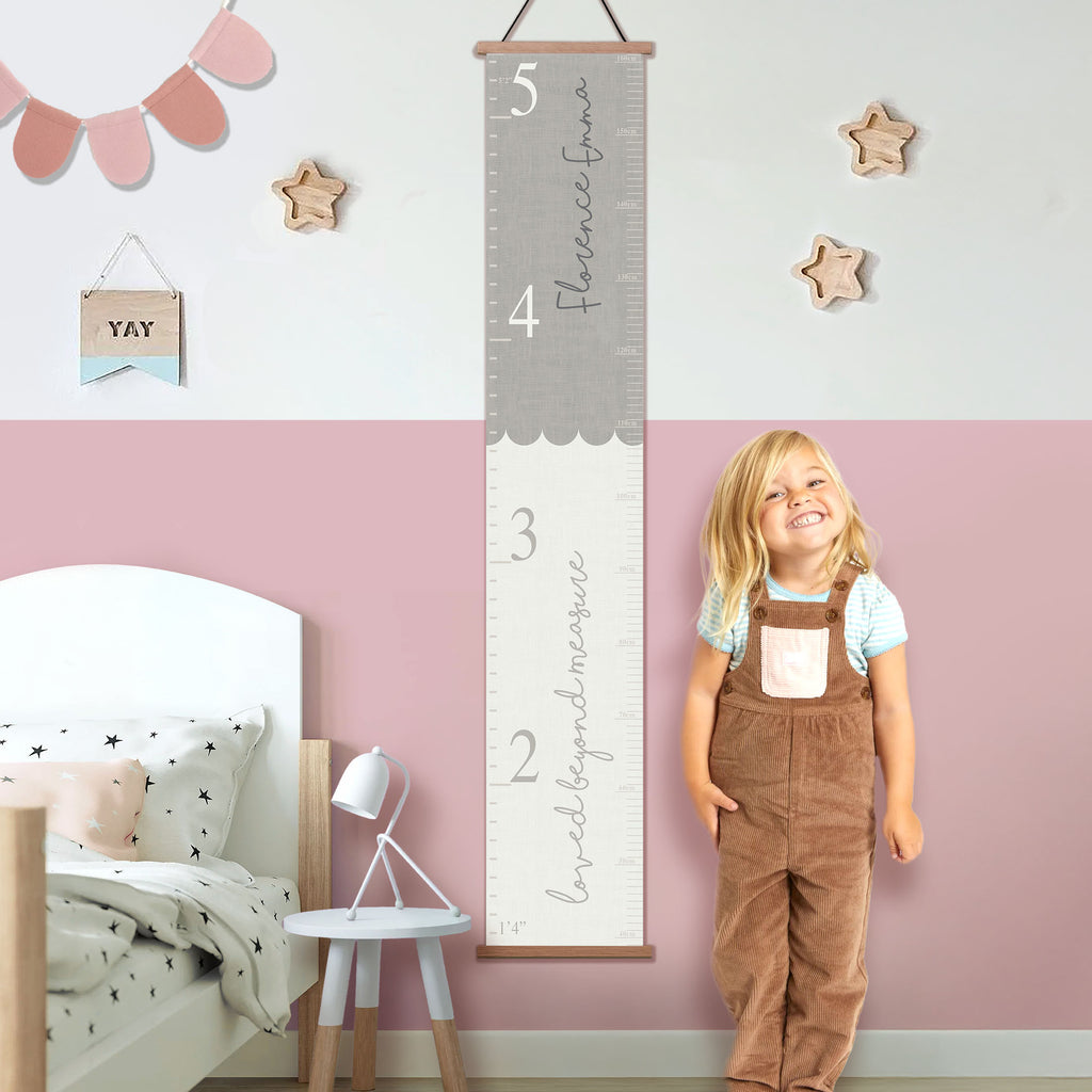 Personalised Loved Beyond Measure Scallop Canvas Height Chart