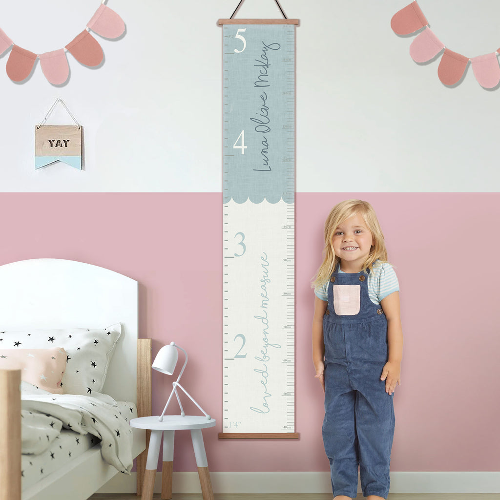 Personalised Loved Beyond Measure Scallop Canvas Height Chart