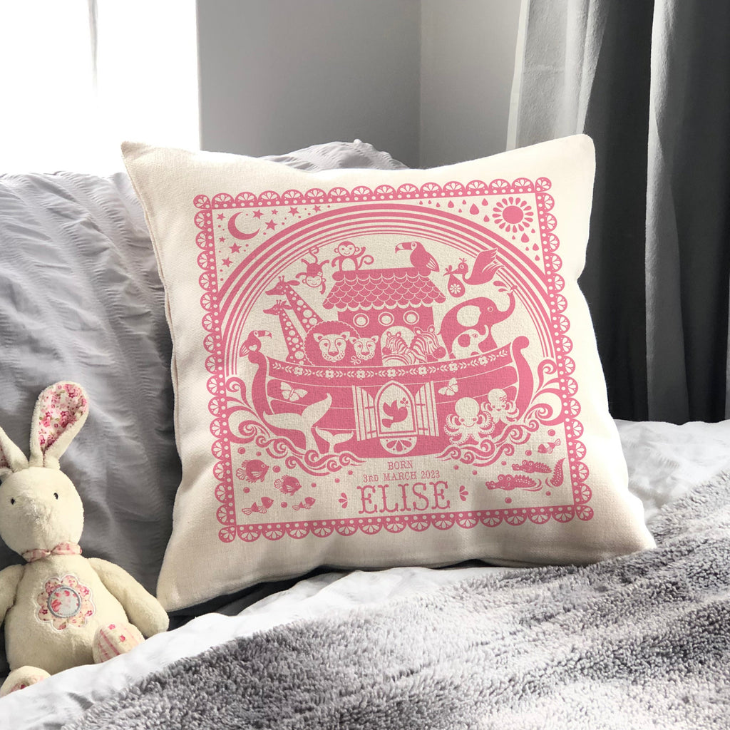 Personalised New Baby Noah's Ark Cushion