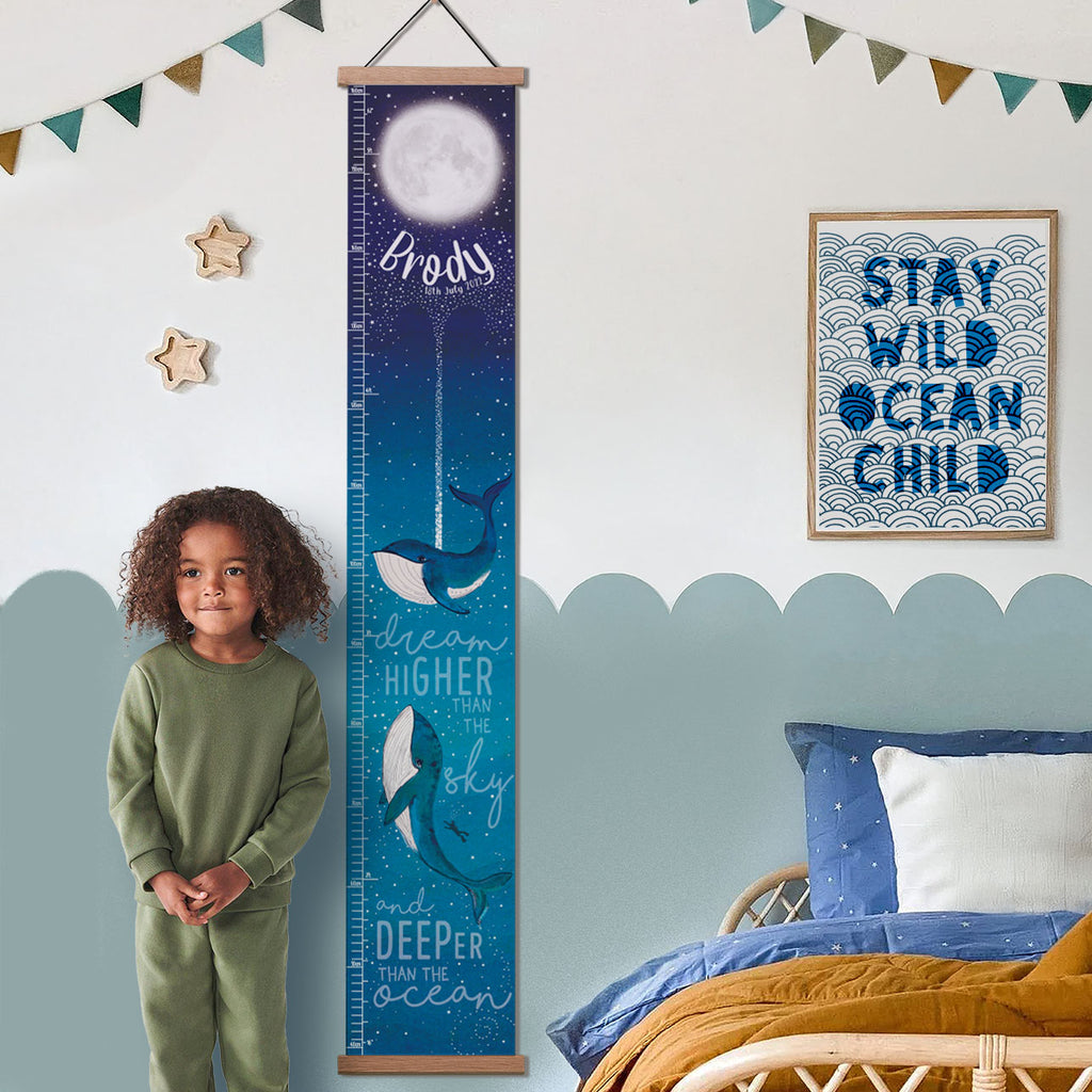 Personalised Ocean Whales Canvas Height Chart