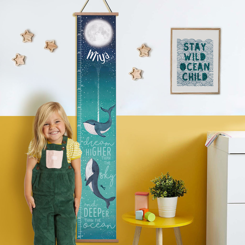 Personalised Ocean Whales Canvas Height Chart