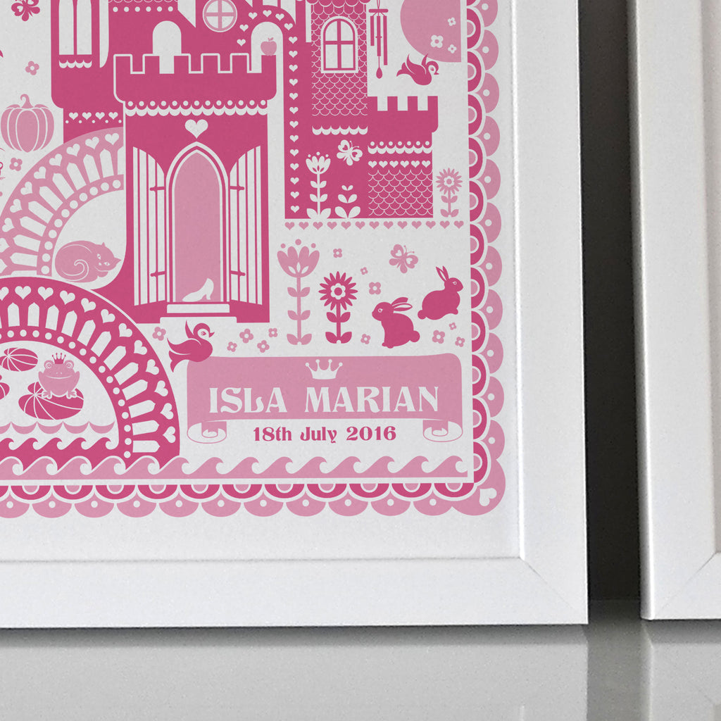 Personalised New Baby Princess Castle Print