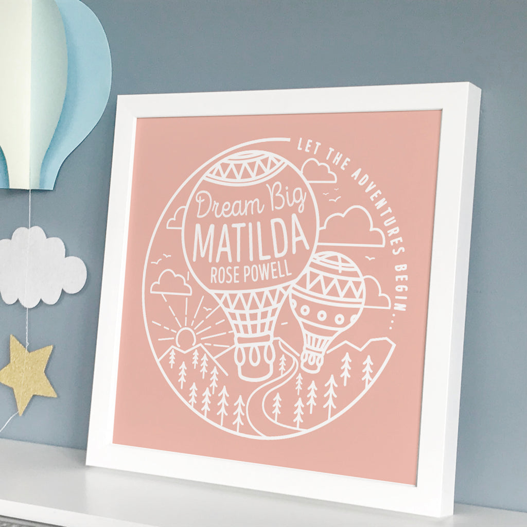 Framed New Baby Hot Air Balloon Adventure Print