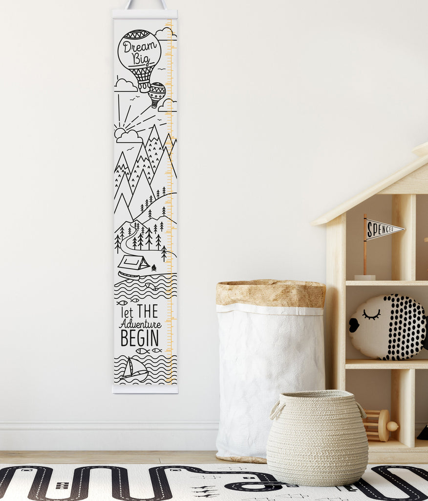 Personalised Monochrome Mountain Adventure Canvas Height Chart