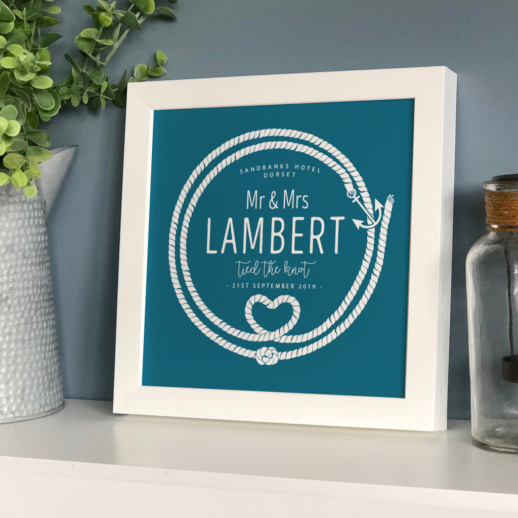 Framed Coastal Tied The Knot Wedding Personalised Print