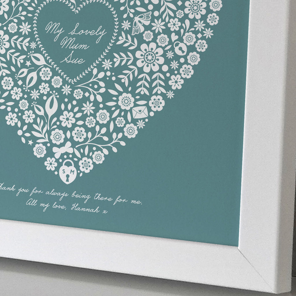 Framed Mothers Day Floral Heart Personalised Print