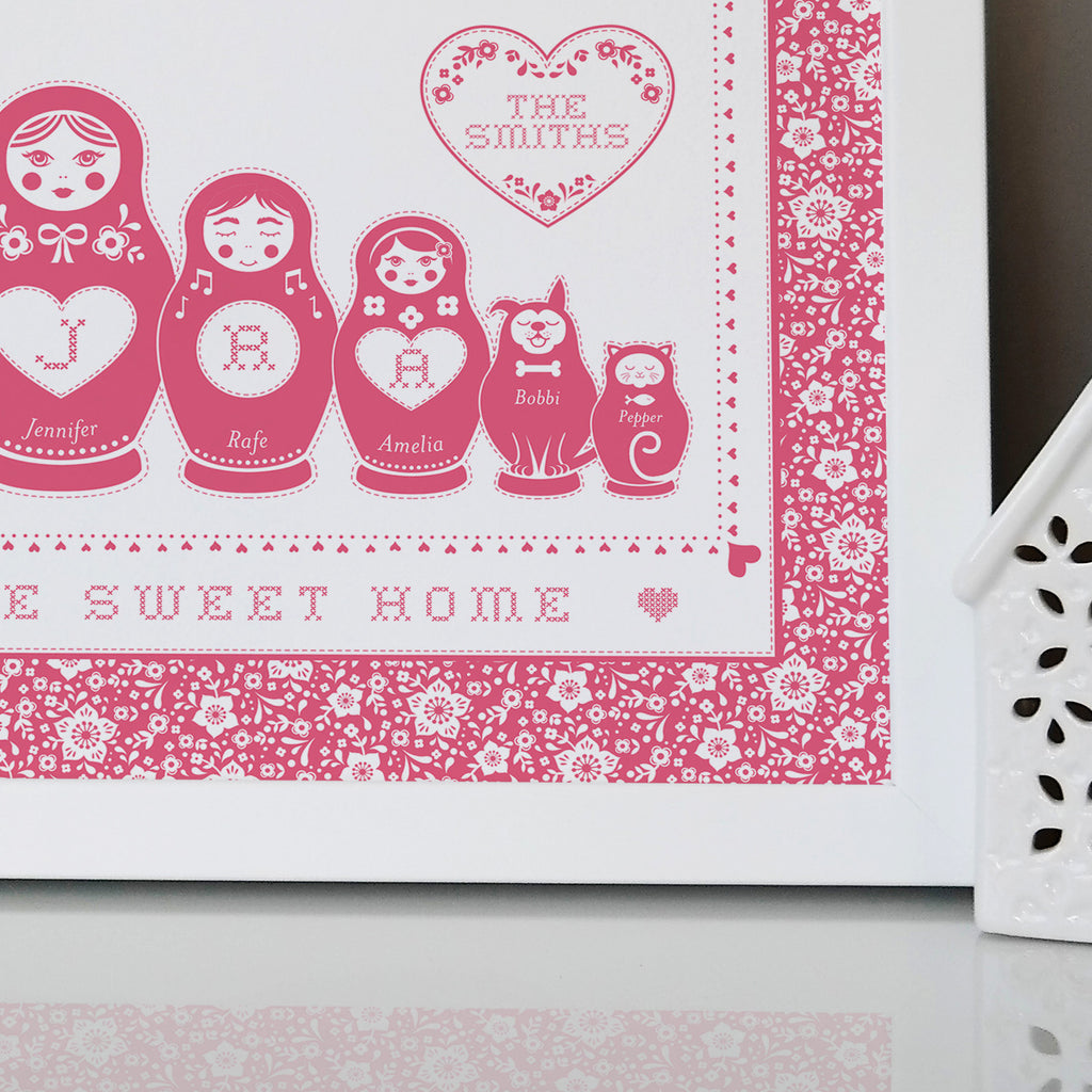 Personalised Cross Stitch Russian Doll Family Print