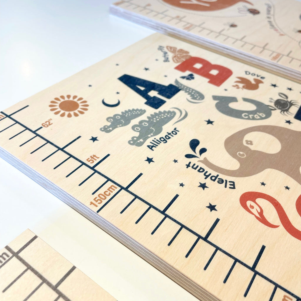 Animal Alphabet Birch Wood Height Chart