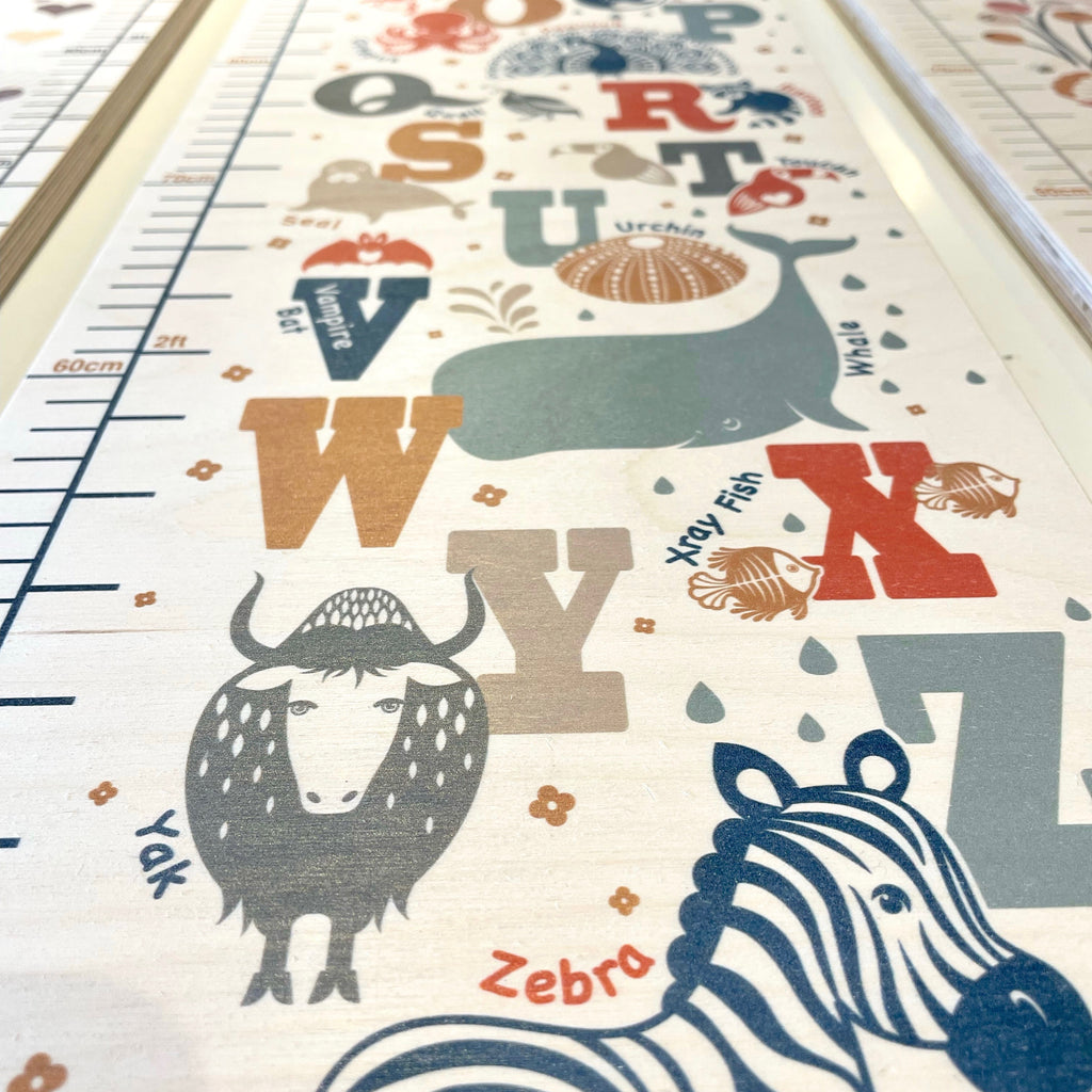 Animal Alphabet Birch Wood Height Chart