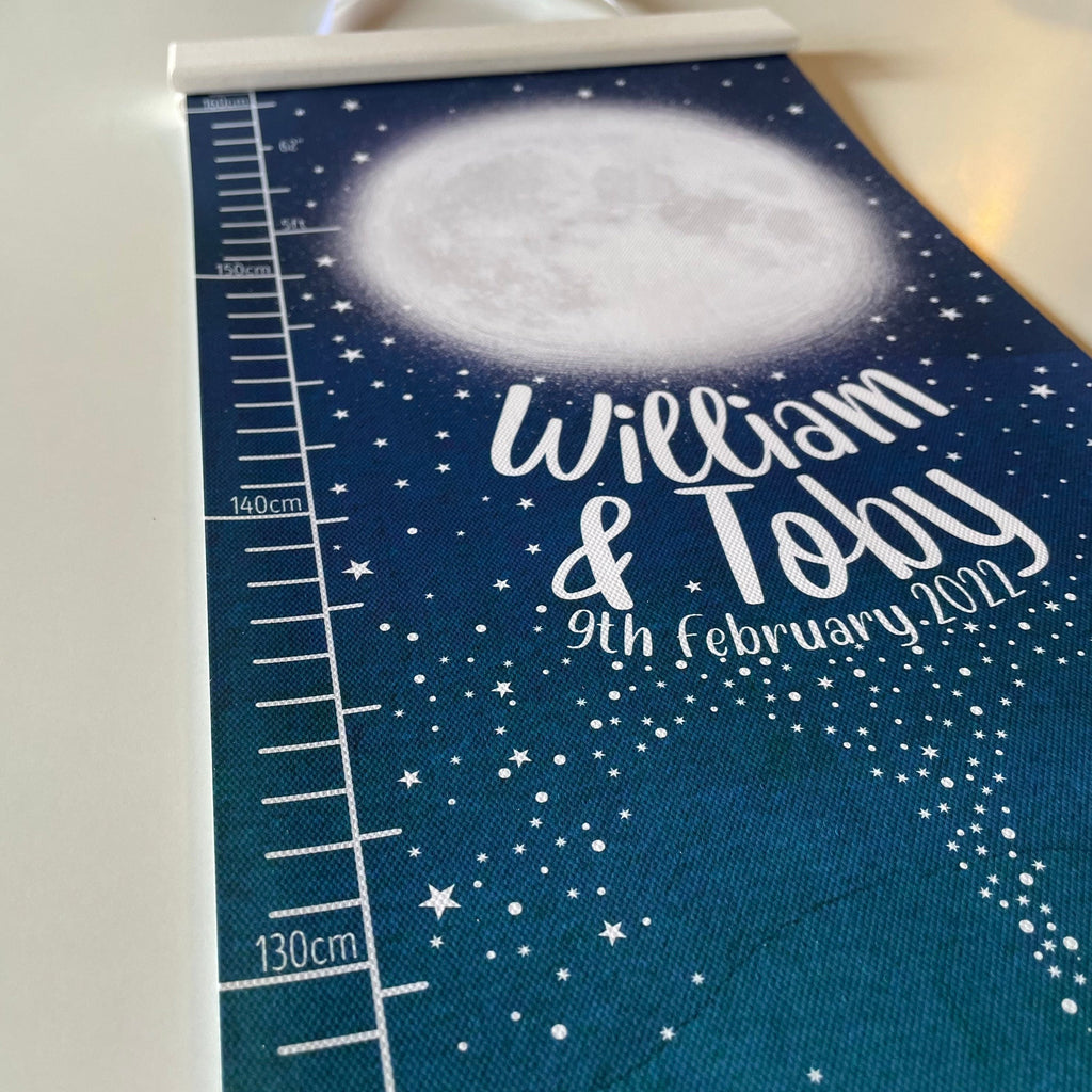 Moon shining over whales and ocean height chart