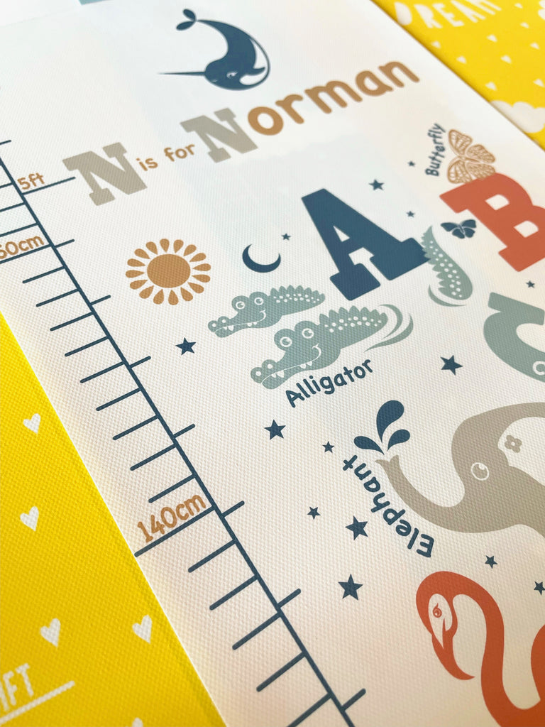 Closeup Animal Alphabet Canvas Height Chart in natural colours