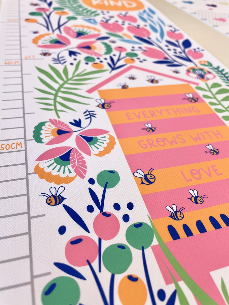 closeup Bright Bee You Flower Canvas Height Chart 