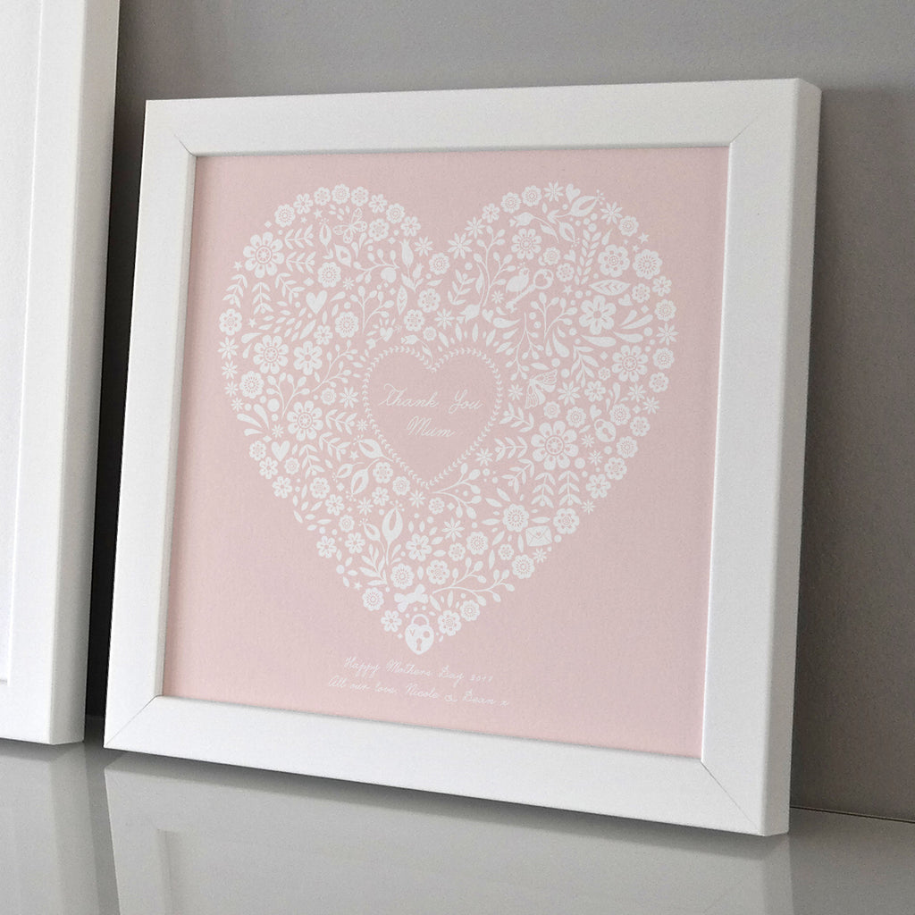 Framed Mothers Day Floral Heart Personalised Print