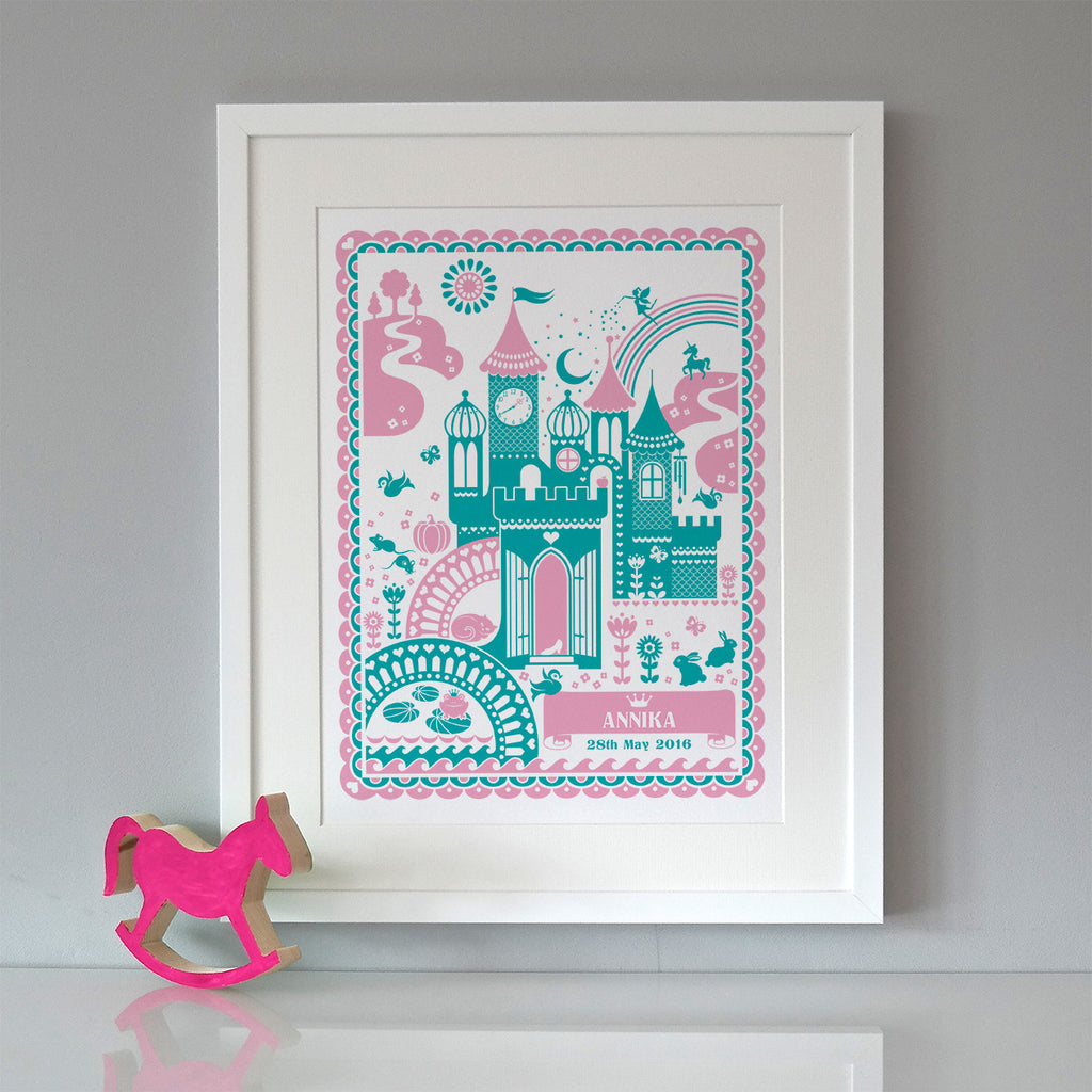 Personalised New Baby Princess Castle Print