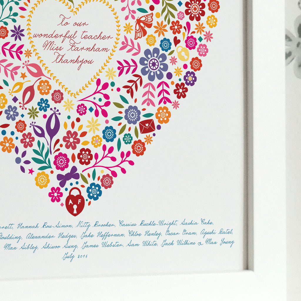 Framed Thank You Teacher Heart Personalised Print