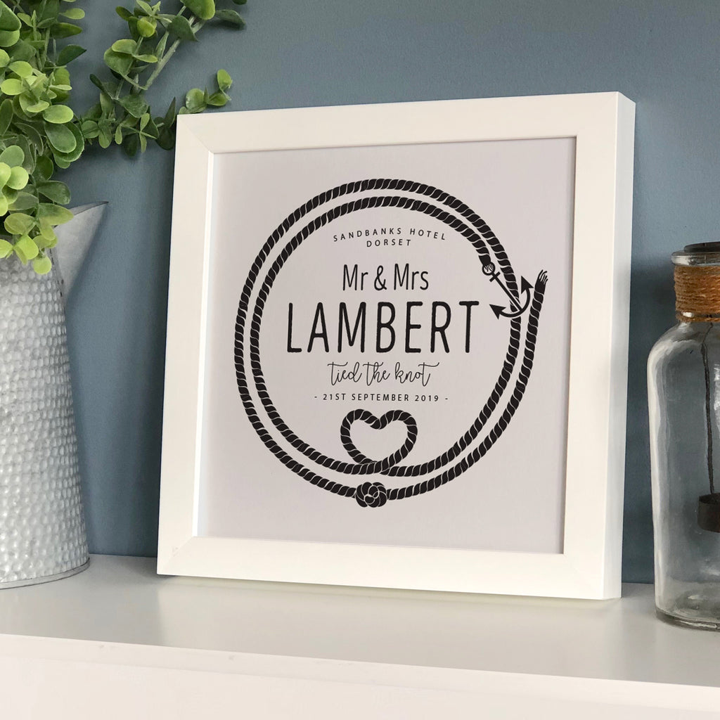 Framed Coastal Tied The Knot Wedding Personalised Print