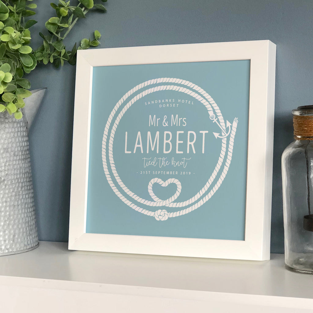 Framed Coastal Tied The Knot Wedding Personalised Print