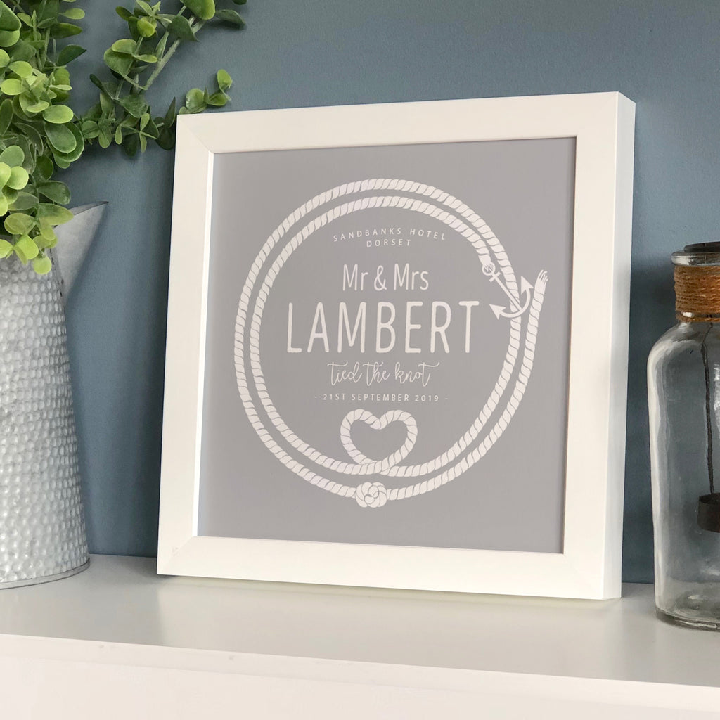 Framed Coastal Tied The Knot Wedding Personalised Print