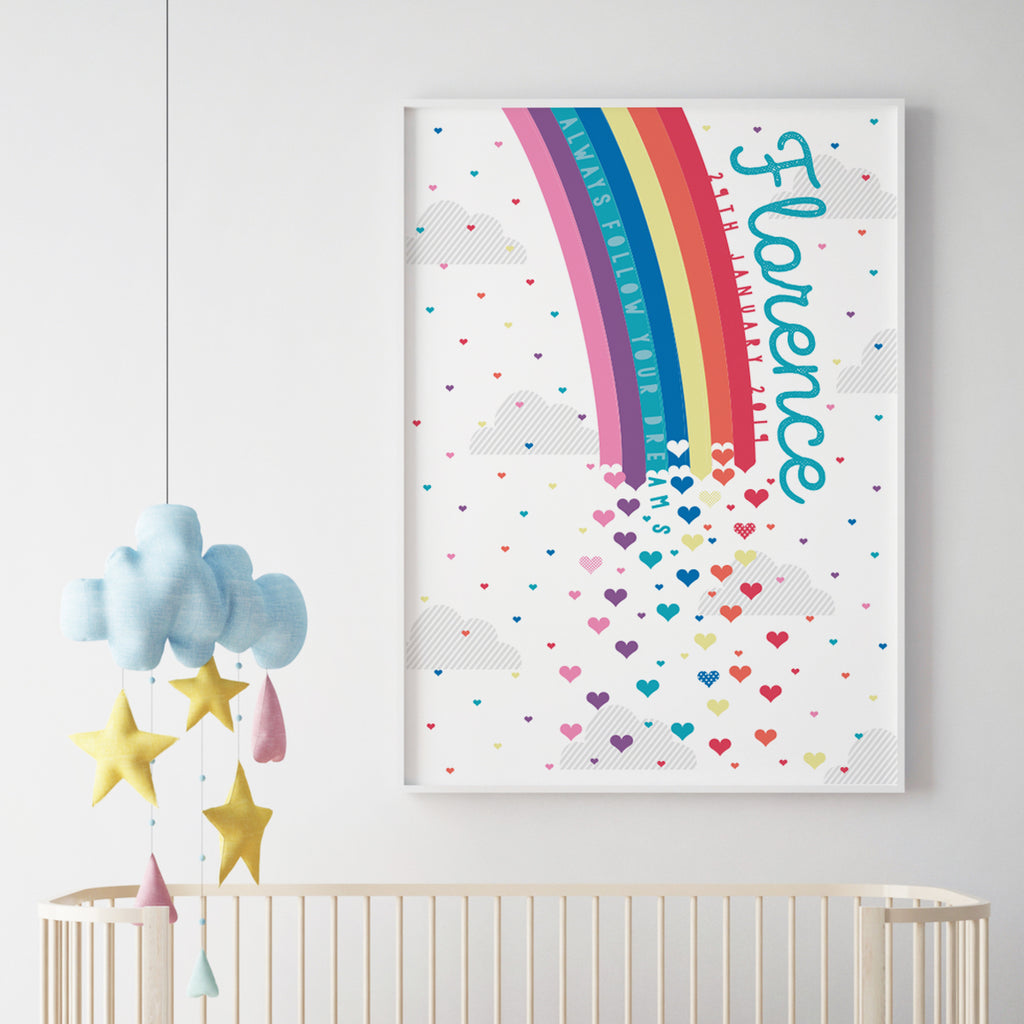 Personalised Rainbow New Baby Print