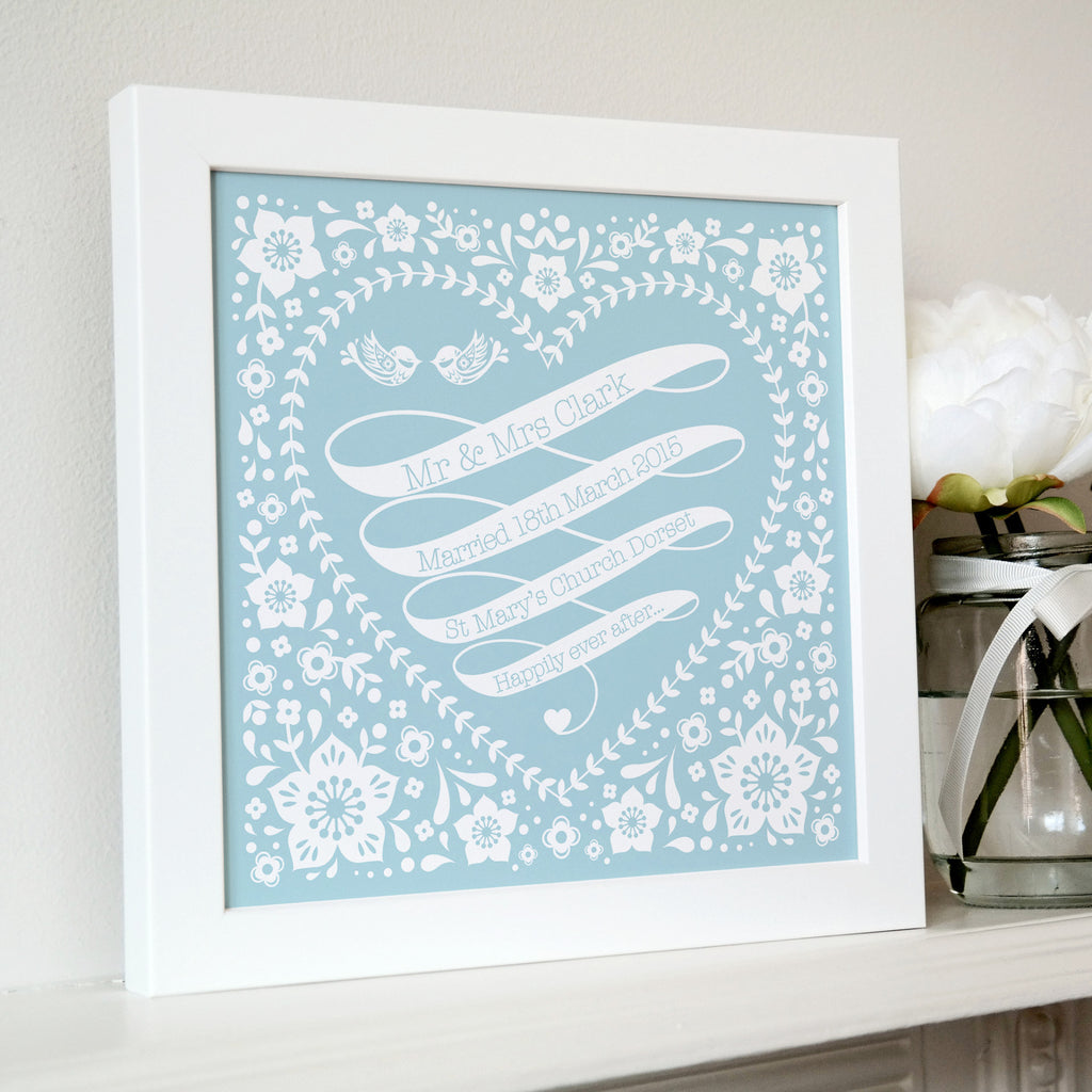 Framed Wedding Ribbon Personalised Print