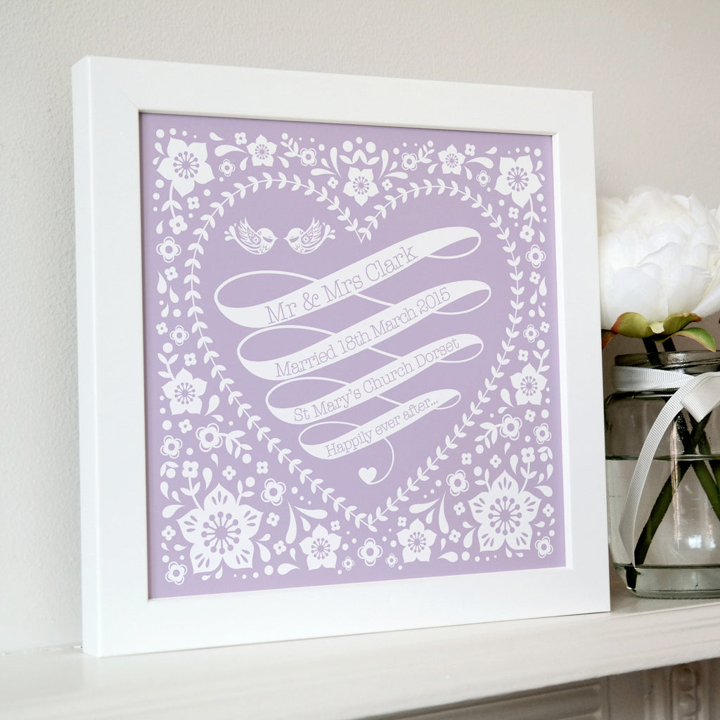 Framed Wedding Ribbon Personalised Print